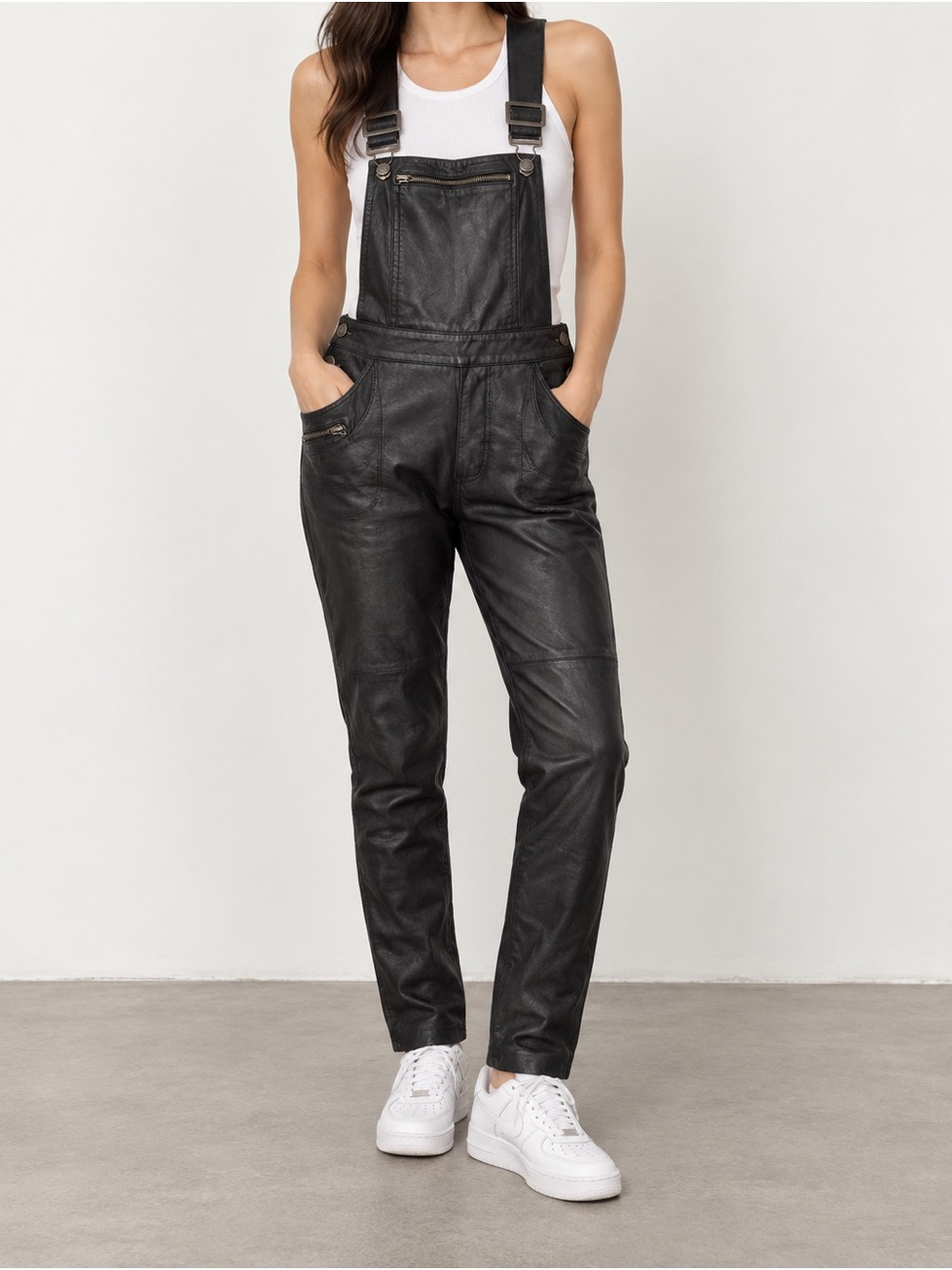 ASOS Petite Black Faux Leather Overalls